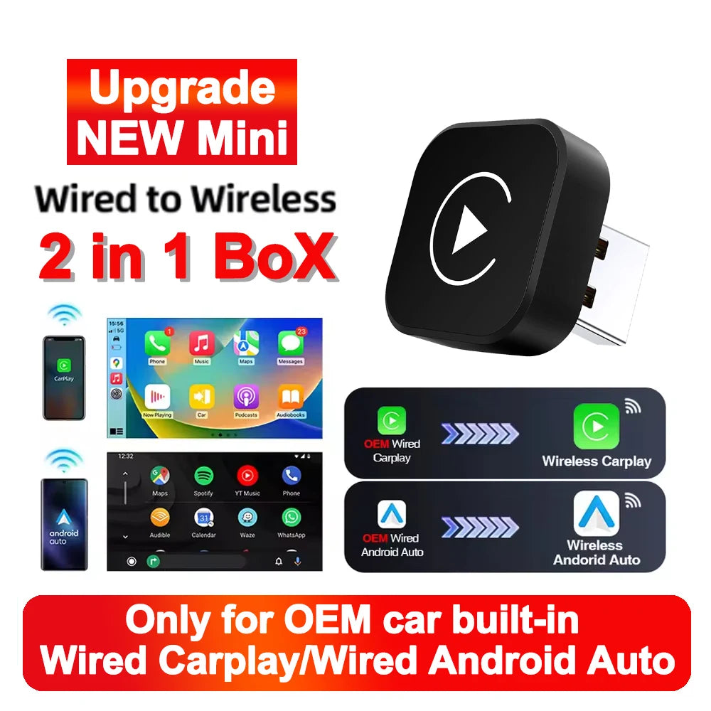 Nuevo 2 en 1 inalámbrico CarPlay AI Mini Android Auto Box Plug & Play conexión automática Compatible con 99% de coches para Radio de coche