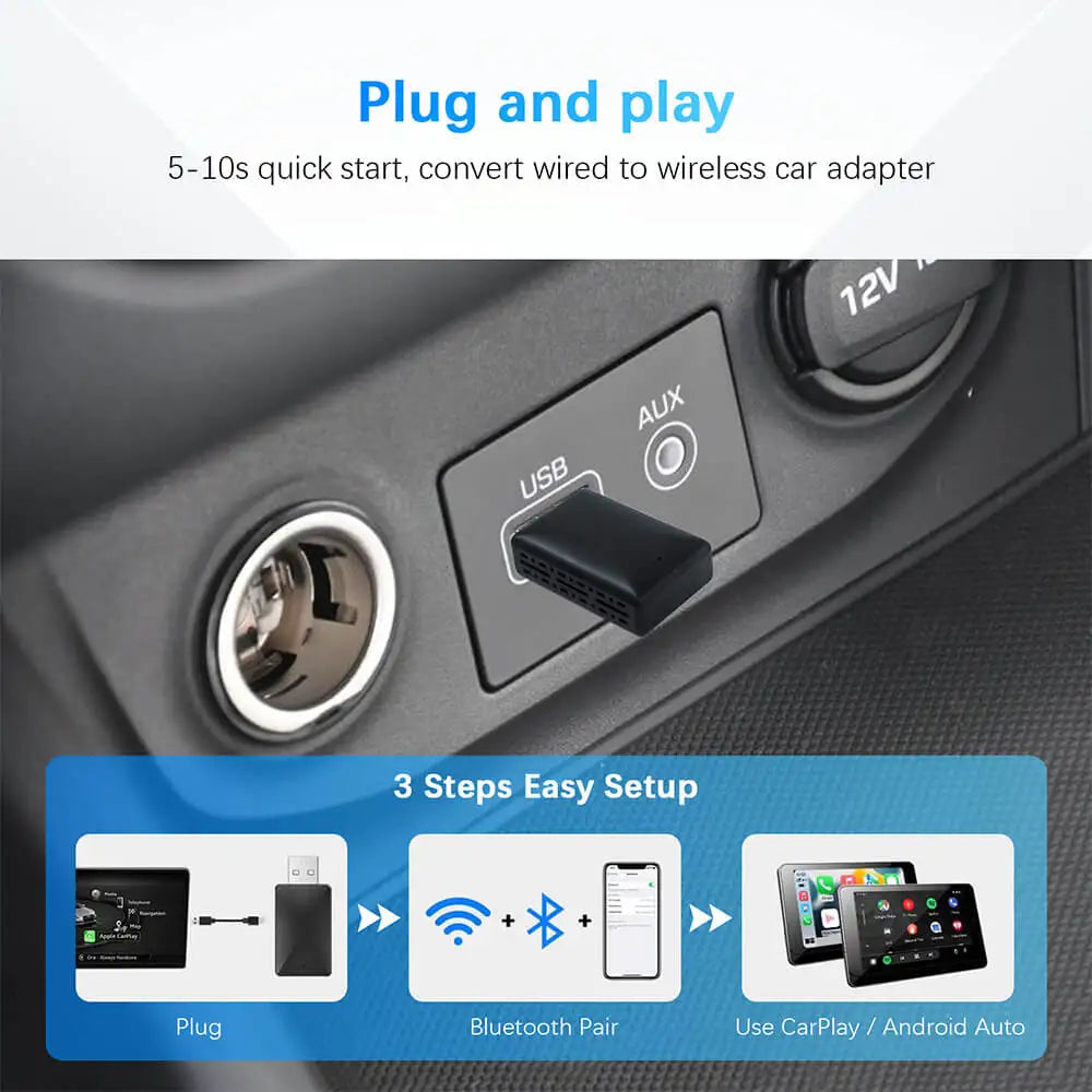 Nuevo 2 en 1 inalámbrico CarPlay AI Mini Android Auto Box Plug & Play conexión automática Compatible con 99% de coches para Radio de coche