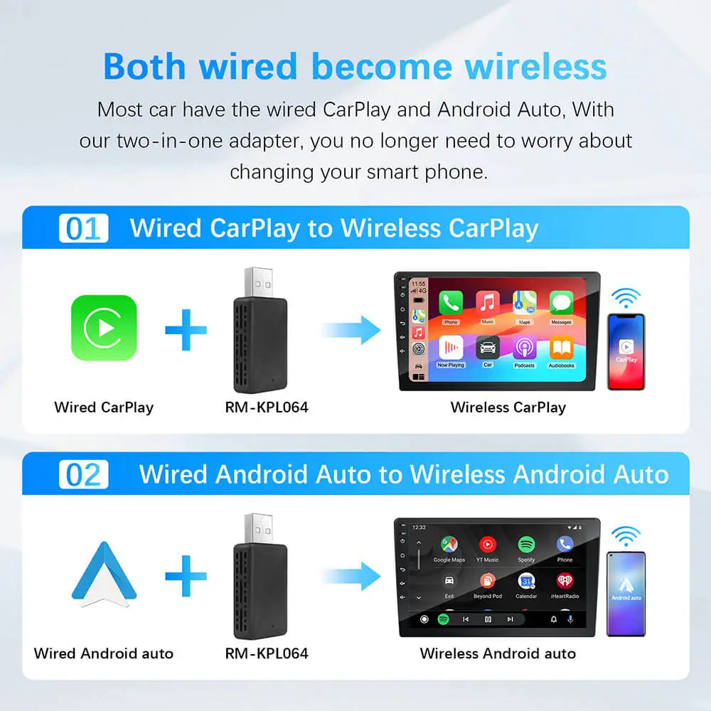 Nuevo 2 en 1 inalámbrico CarPlay AI Mini Android Auto Box Plug & Play conexión automática Compatible con 99% de coches para Radio de coche