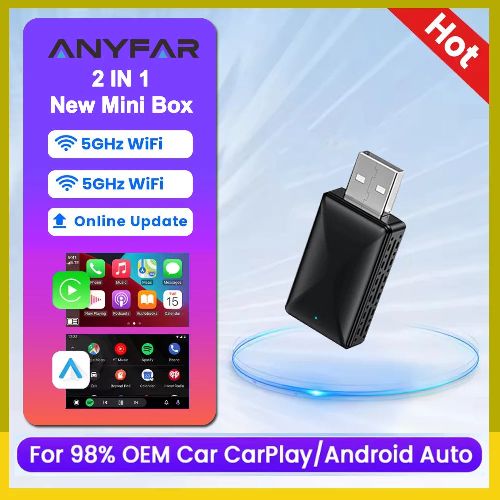 Nuevo 2 en 1 inalámbrico CarPlay AI Mini Android Auto Box Plug & Play conexión automática Compatible con 99% de coches para Radio de coche