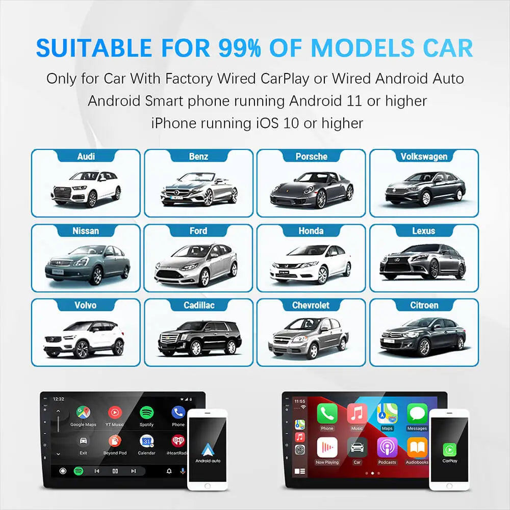 Nuevo 2 en 1 inalámbrico CarPlay AI Mini Android Auto Box Plug & Play conexión automática Compatible con 99% de coches para Radio de coche